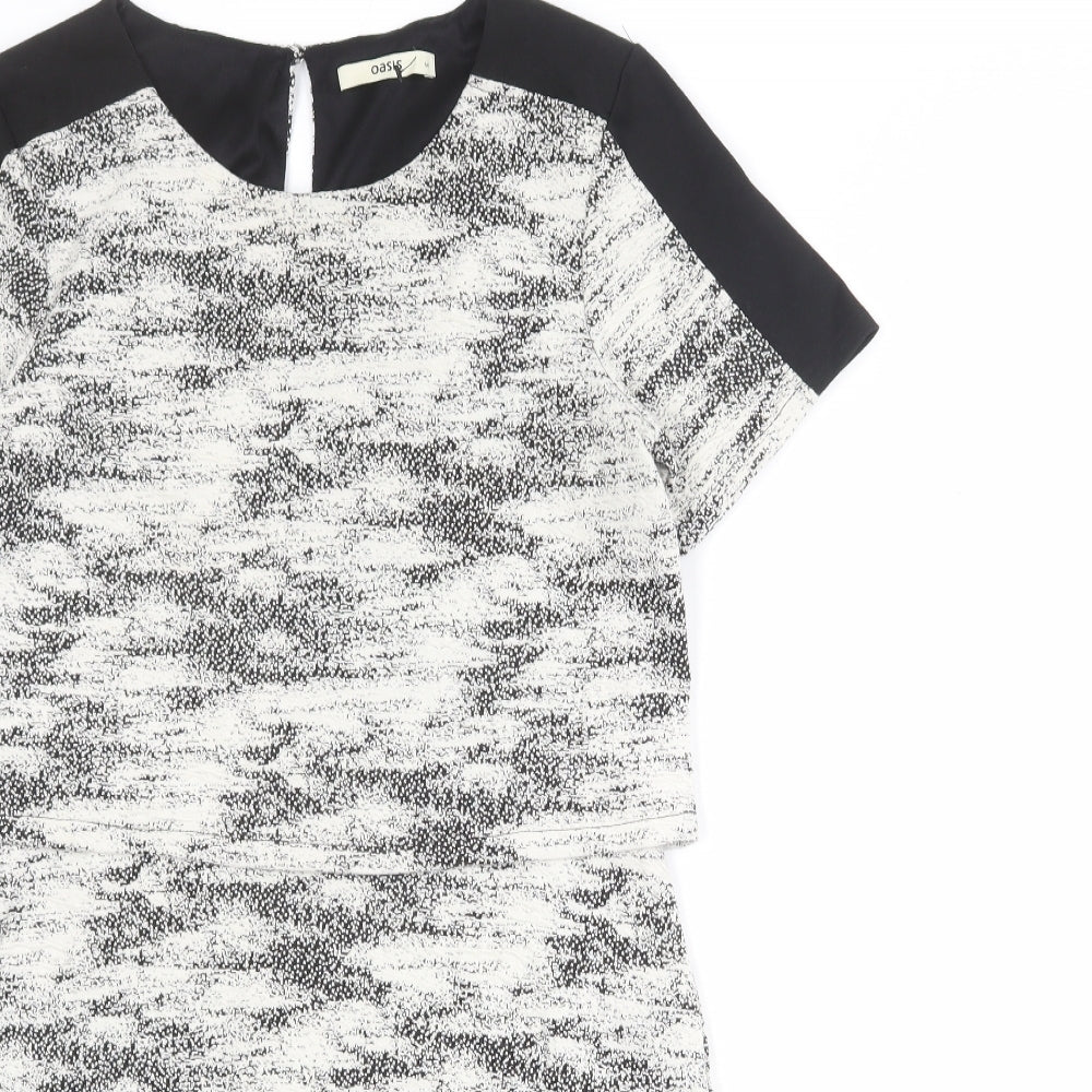 Oasis Womens Ivory Geometric Cotton Shift Size M Round Neck Pullover