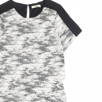 Oasis Womens Ivory Geometric Cotton Shift Size M Round Neck Pullover