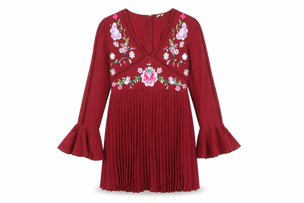 ASOS Womens Red Floral Polyester Shift Size 8 V-Neck Zip - Ruffle Sleeve