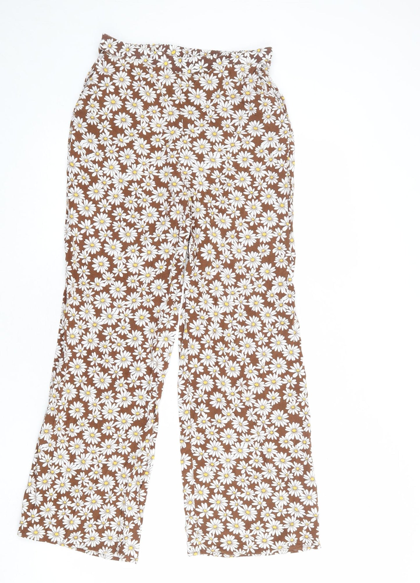 Divided by H&M Womens Brown Floral Viscose Trousers Size S L26 in Regular