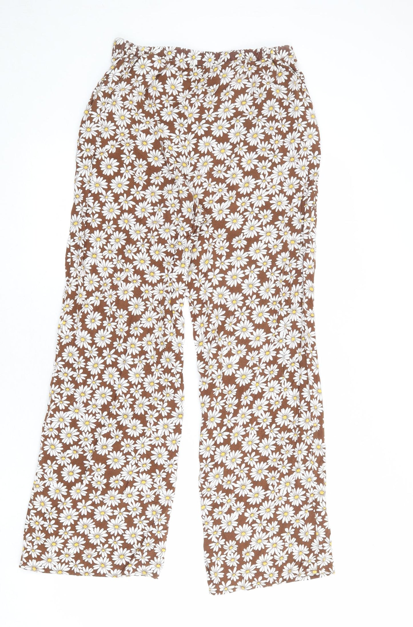 Divided by H&M Womens Brown Floral Viscose Trousers Size S L26 in Regular