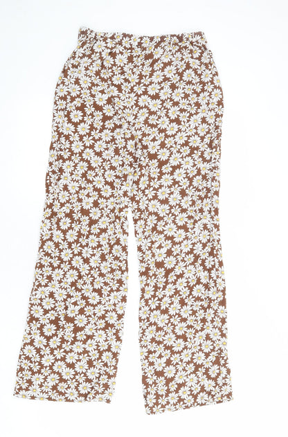 Divided by H&M Womens Brown Floral Viscose Trousers Size S L26 in Regular