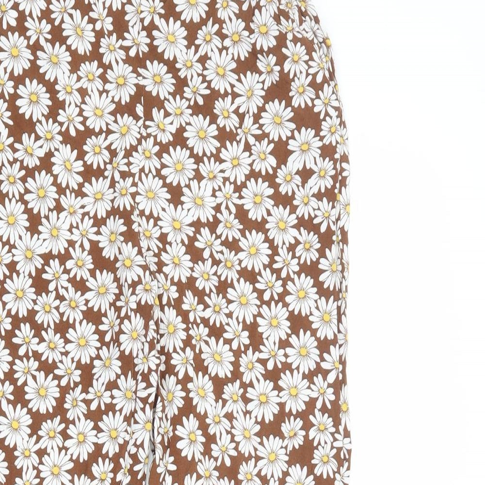 Divided by H&M Womens Brown Floral Viscose Trousers Size S L26 in Regular