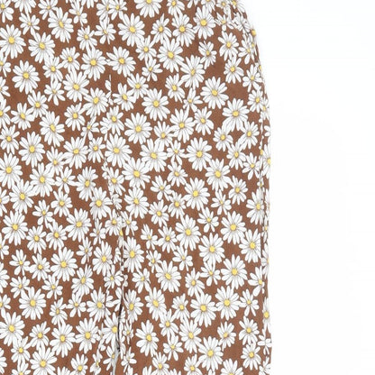 Divided by H&M Womens Brown Floral Viscose Trousers Size S L26 in Regular