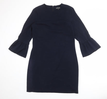Debenhams Womens Blue Polyester Sheath Size 12 Round Neck Zip - Ruffle Sleeve