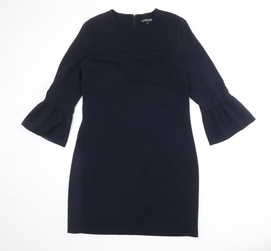 Debenhams Womens Blue Polyester Sheath Size 12 Round Neck Zip - Ruffle Sleeve