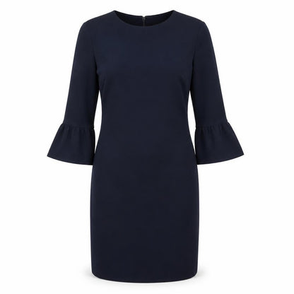 Debenhams Womens Blue Polyester Sheath Size 12 Round Neck Zip - Ruffle Sleeve