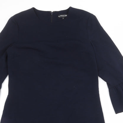 Debenhams Womens Blue Polyester Sheath Size 12 Round Neck Zip - Ruffle Sleeve