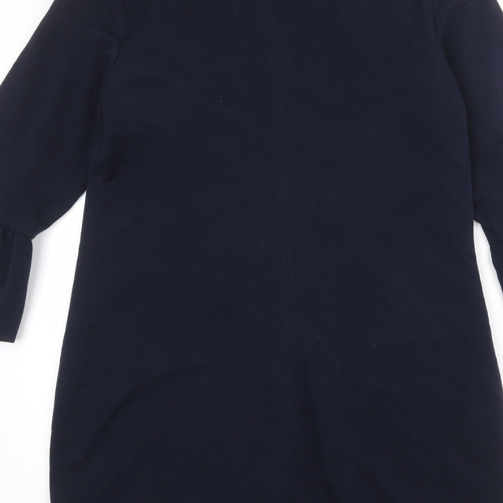 Debenhams Womens Blue Polyester Sheath Size 12 Round Neck Zip - Ruffle Sleeve