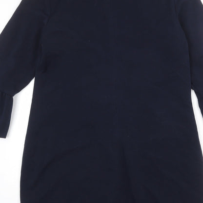 Debenhams Womens Blue Polyester Sheath Size 12 Round Neck Zip - Ruffle Sleeve