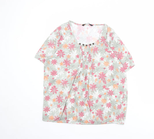 Bonmarché Womens Green Floral Polyester Basic Blouse Size 14 Round Neck