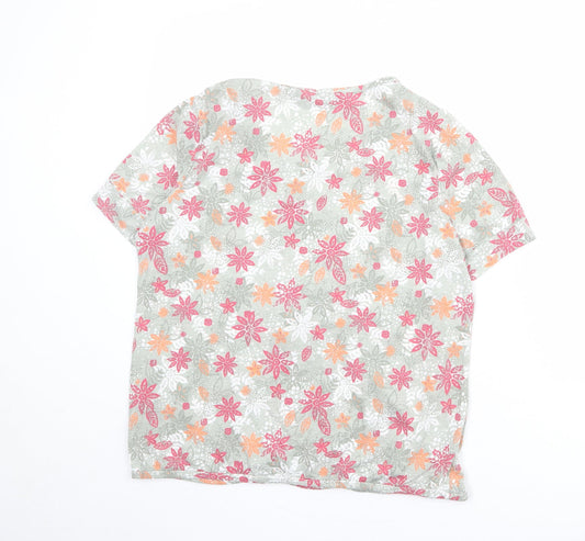 Bonmarché Womens Green Floral Polyester Basic Blouse Size 14 Round Neck