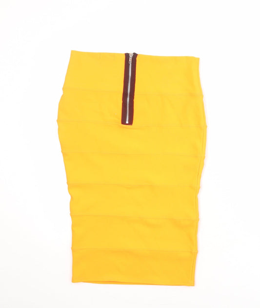 Boohoo Womens Orange Polyester Bandage Skirt Size 12 Zip