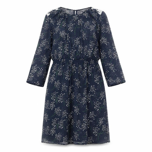 Limited Collection Womens Blue Floral Polyester A-Line Size 10 Round Neck Button