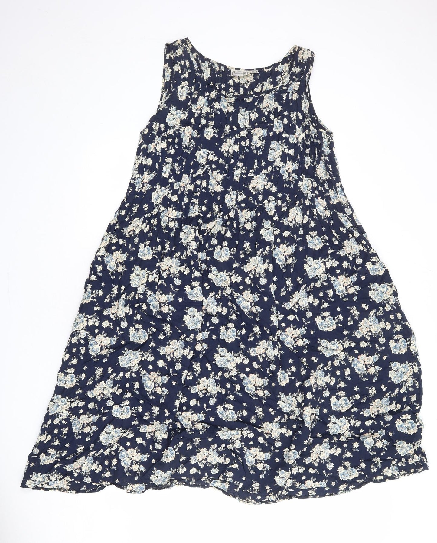 Sea Wall Womens Blue Floral Polyester Tank Dress Size M Round Neck Pullover