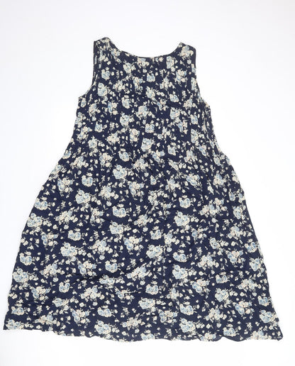 Sea Wall Womens Blue Floral Polyester Tank Dress Size M Round Neck Pullover