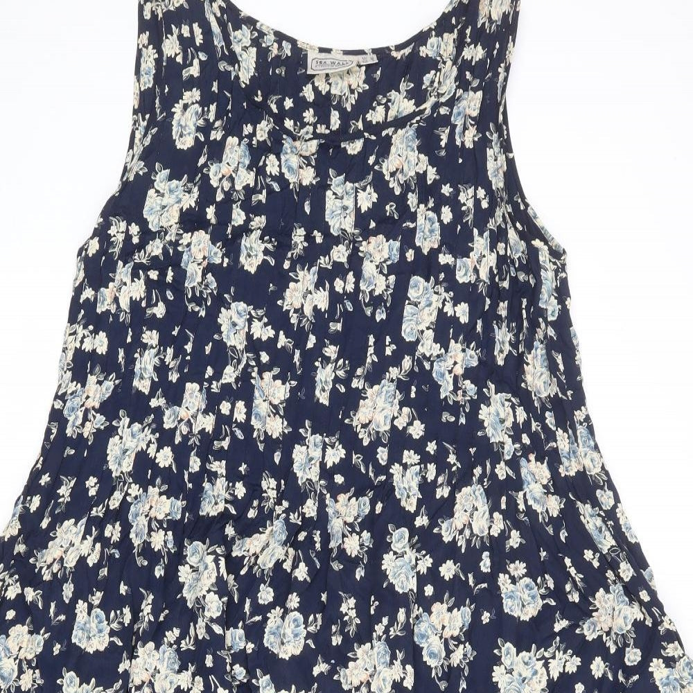 Sea Wall Womens Blue Floral Polyester Tank Dress Size M Round Neck Pullover