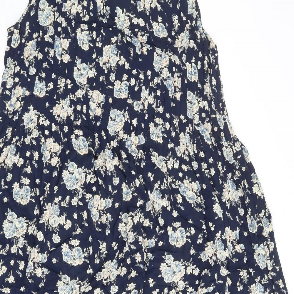 Sea Wall Womens Blue Floral Polyester Tank Dress Size M Round Neck Pullover