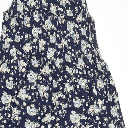 Sea Wall Womens Blue Floral Polyester Tank Dress Size M Round Neck Pullover