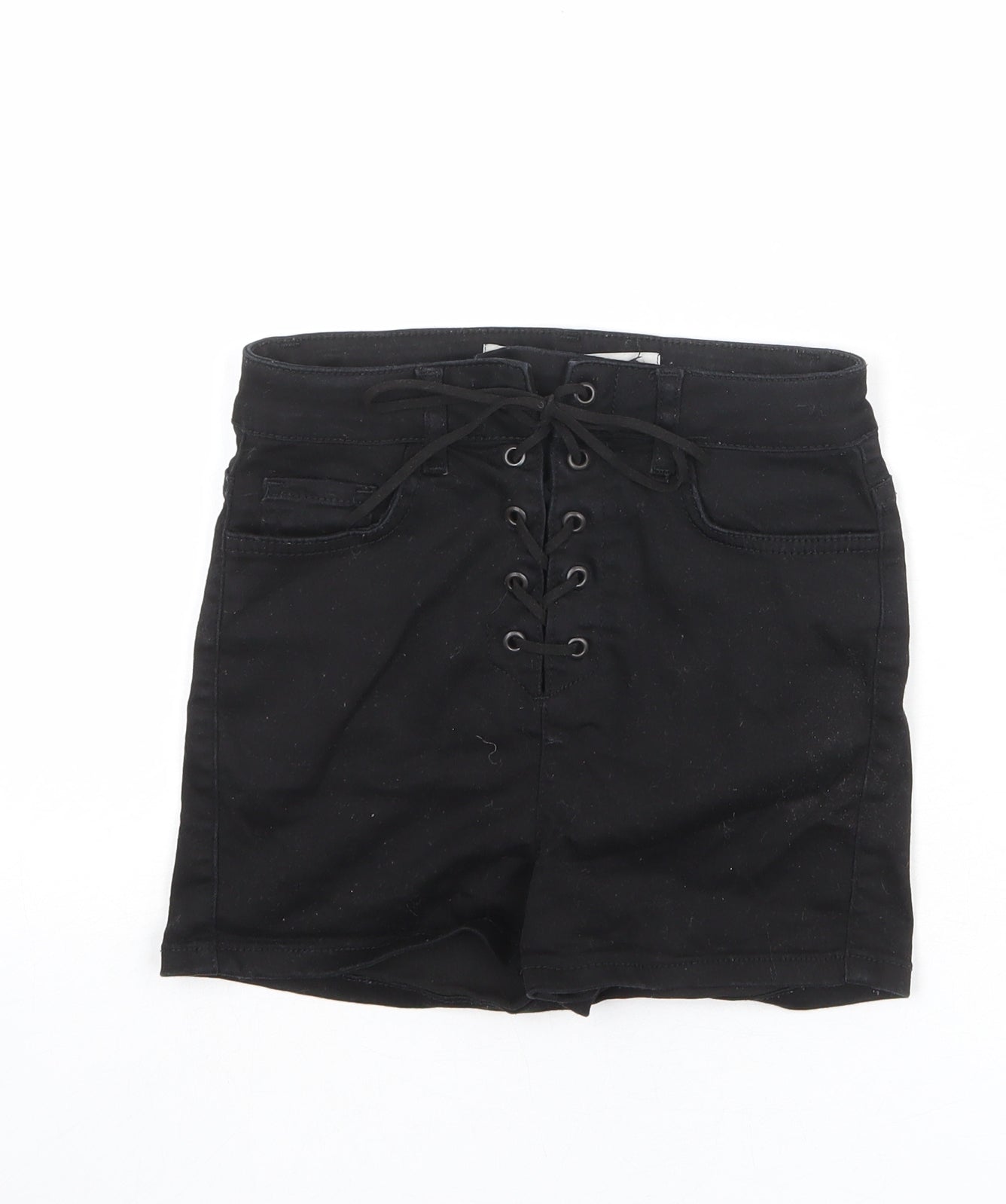 Denim & Co. Womens Black Cotton Hot Pants Shorts Size 6 L3 in Regular Lace Up