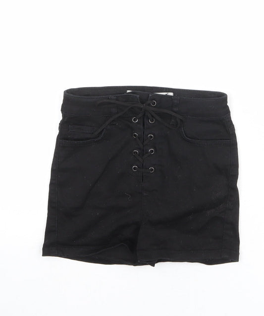 Denim & Co. Womens Black Cotton Hot Pants Shorts Size 6 L3 in Regular Lace Up