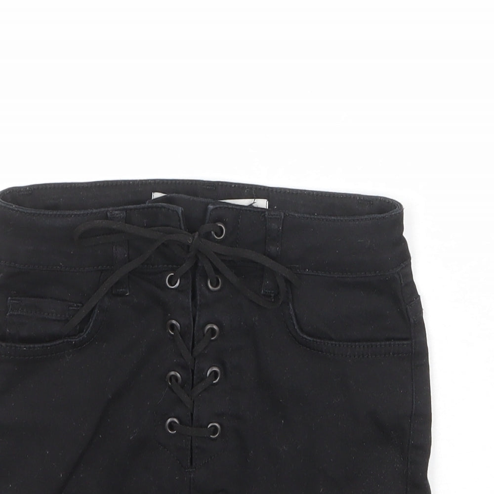 Denim & Co. Womens Black Cotton Hot Pants Shorts Size 6 L3 in Regular Lace Up