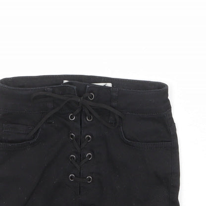 Denim & Co. Womens Black Cotton Hot Pants Shorts Size 6 L3 in Regular Lace Up