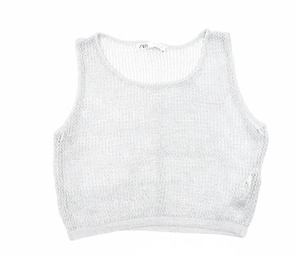 Womens UK Size M Zara Silver Cropped Tank