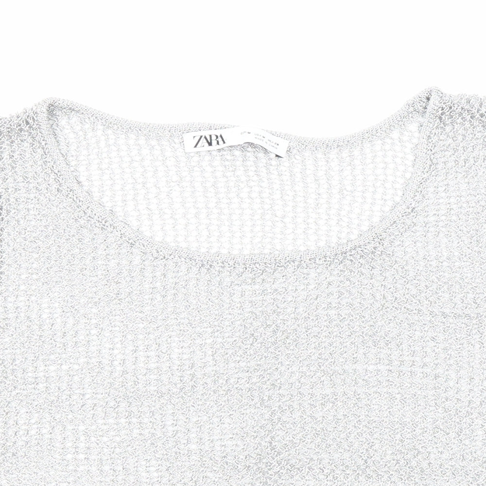 Womens UK Size M Zara Silver Cropped Tank