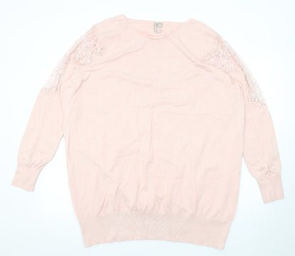 Anthology Womens Pink Round Neck Viscose Pullover Jumper Size 16 - Size 16-18 Lace Trim