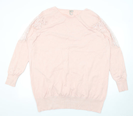 Anthology Womens Pink Round Neck Viscose Pullover Jumper Size 16 - Size 16-18 Lace Trim