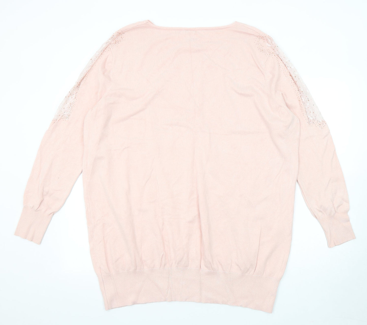 Anthology Womens Pink Round Neck Viscose Pullover Jumper Size 16 - Size 16-18 Lace Trim