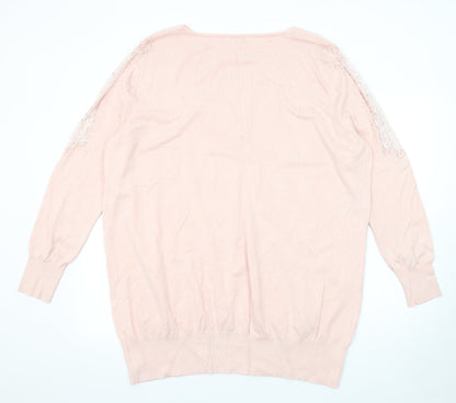 Anthology Womens Pink Round Neck Viscose Pullover Jumper Size 16 - Size 16-18 Lace Trim
