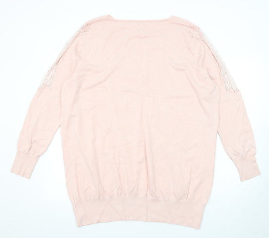 Anthology Womens Pink Round Neck Viscose Pullover Jumper Size 16 - Size 16-18 Lace Trim
