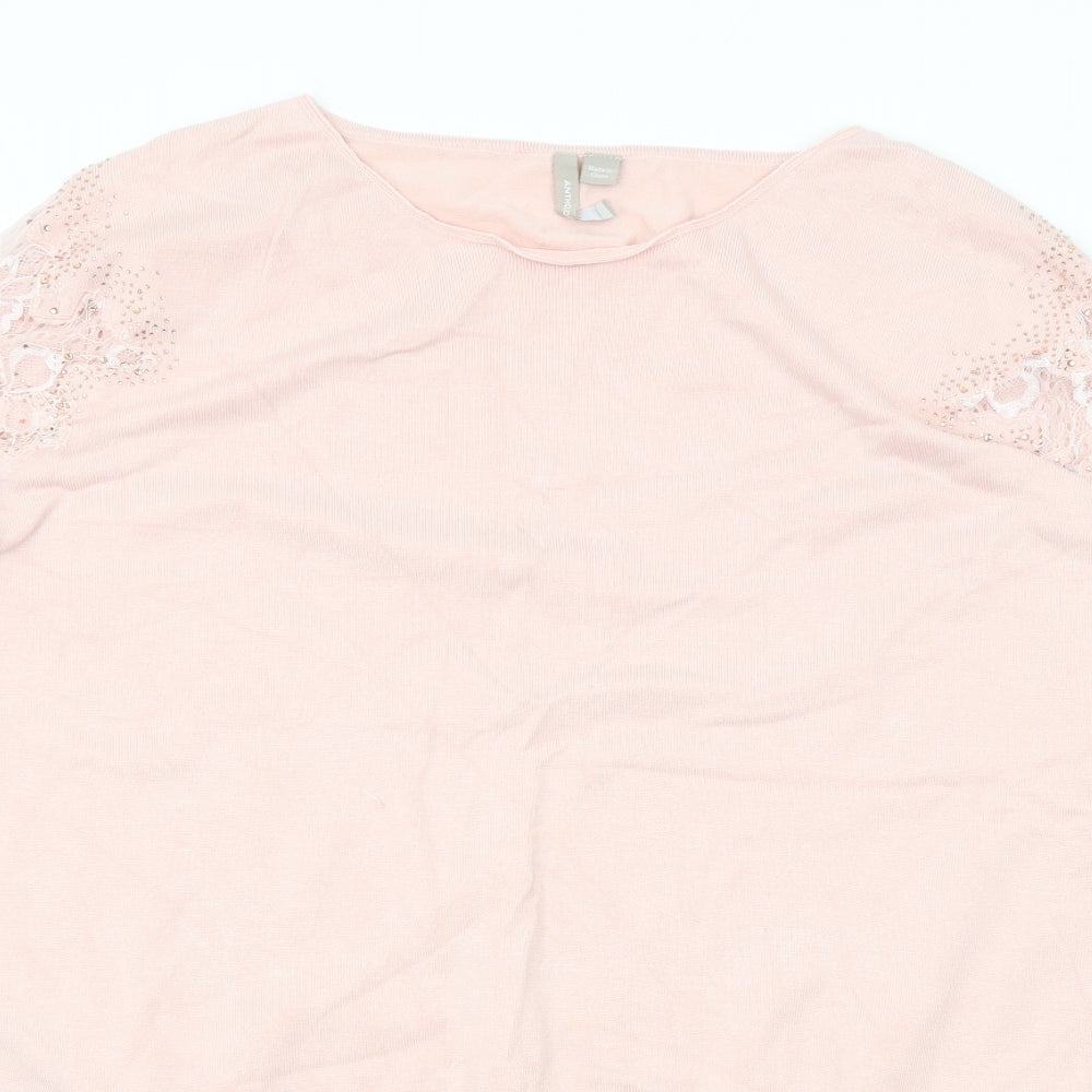 Anthology Womens Pink Round Neck Viscose Pullover Jumper Size 16 - Size 16-18 Lace Trim