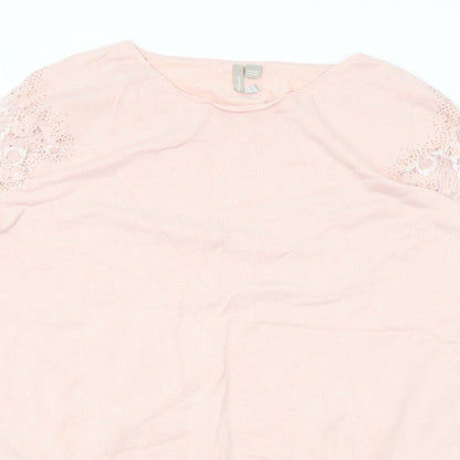 Anthology Womens Pink Round Neck Viscose Pullover Jumper Size 16 - Size 16-18 Lace Trim