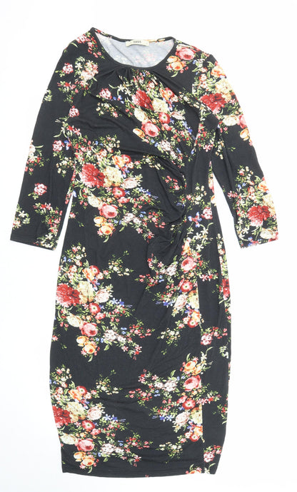 Oasis Womens Black Floral Viscose Shift Size S Round Neck Pullover