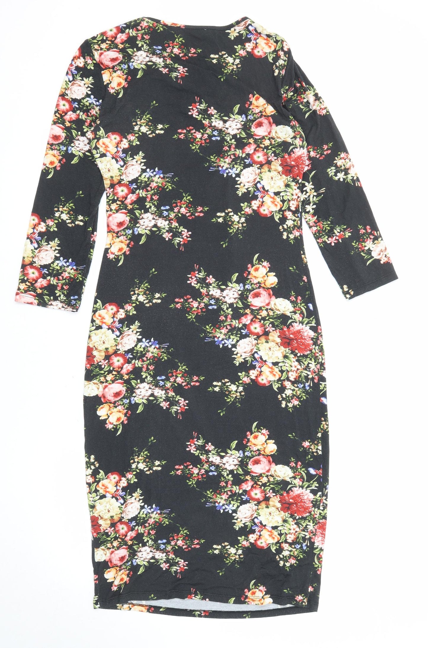 Oasis Womens Black Floral Viscose Shift Size S Round Neck Pullover