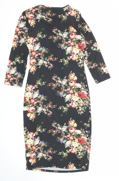 Oasis Womens Black Floral Viscose Shift Size S Round Neck Pullover