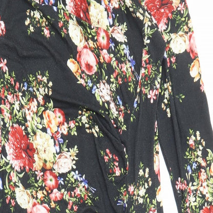 Oasis Womens Black Floral Viscose Shift Size S Round Neck Pullover