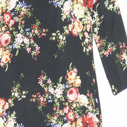 Oasis Womens Black Floral Viscose Shift Size S Round Neck Pullover