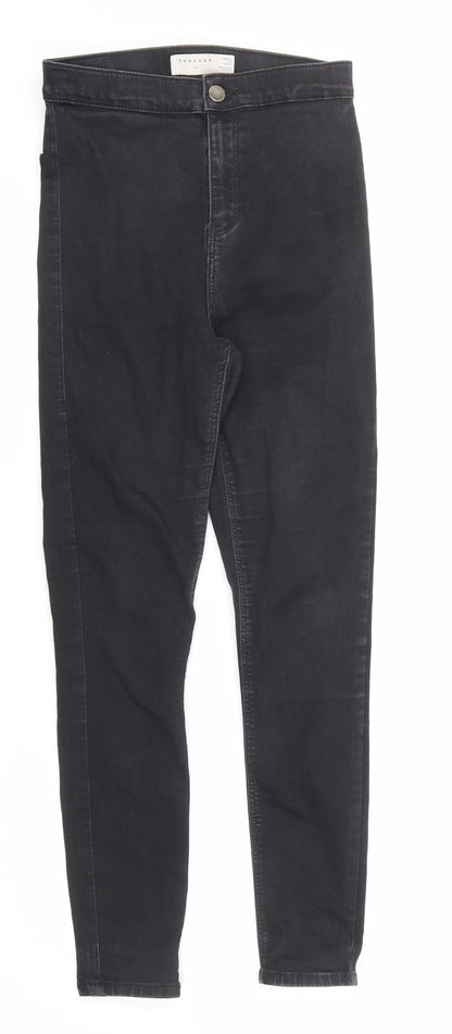 Topshop Womens Black Cotton Skinny Jeans Size 28 in L30 in Regular Button