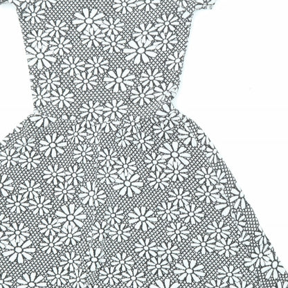 Topshop Womens Black Floral Polyester A-Line Size 4 Off the Shoulder Pullover