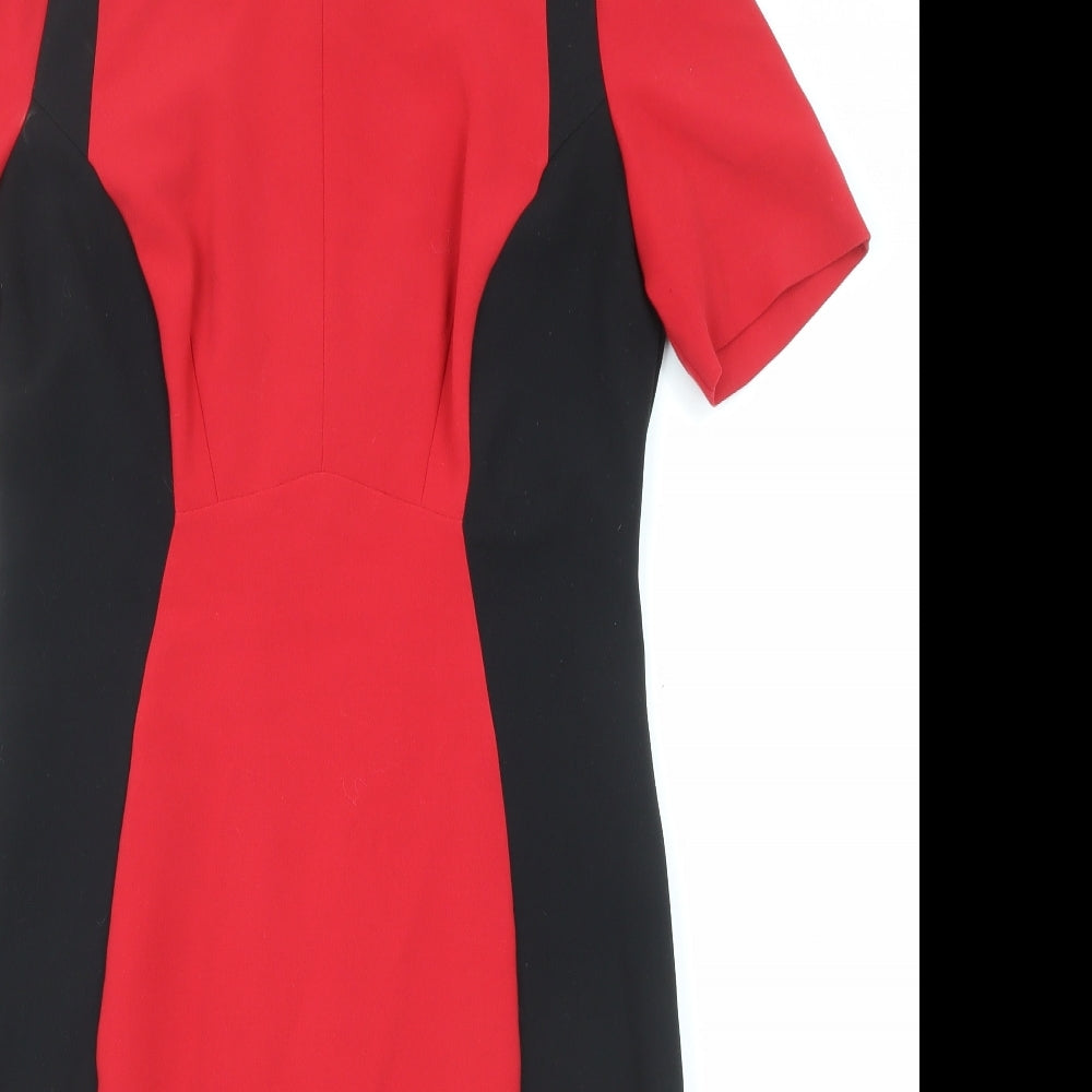 Marks and Spencer Womens Red Polyester Shift Size 10 Round Neck Zip