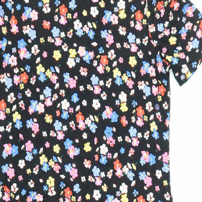 Marks and Spencer Womens Black Floral Viscose Shift Size 6 Round Neck Button