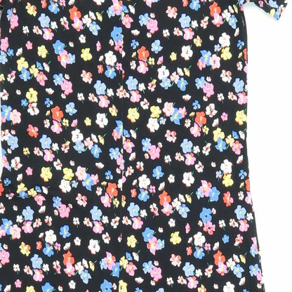 Marks and Spencer Womens Black Floral Viscose Shift Size 6 Round Neck Button
