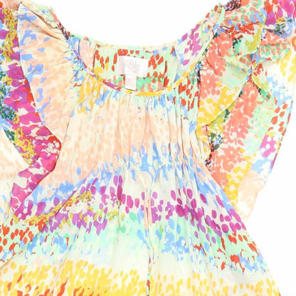 H&M Womens Multicoloured Geometric Polyester A-Line Size 6 Boat Neck Pullover - Butterfly Sleeves