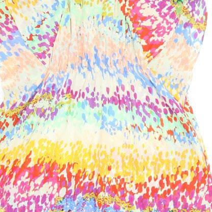 H&M Womens Multicoloured Geometric Polyester A-Line Size 6 Boat Neck Pullover - Butterfly Sleeves