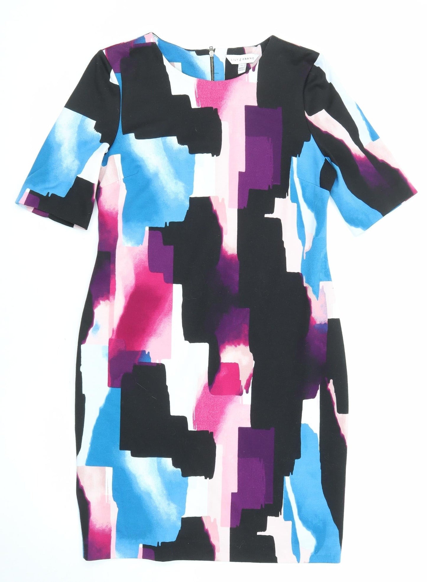 Dorothy Perkins Womens Multicoloured Geometric Polyester Shift Size 12 Round Neck Zip