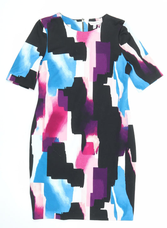 Dorothy Perkins Womens Multicoloured Geometric Polyester Shift Size 12 Round Neck Zip